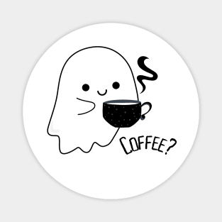 Cute ghost with a cup of hot coffee Magnet